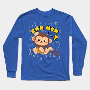 Funny Monkey Can Meh Question Mark Singlish Long Sleeve T-Shirt